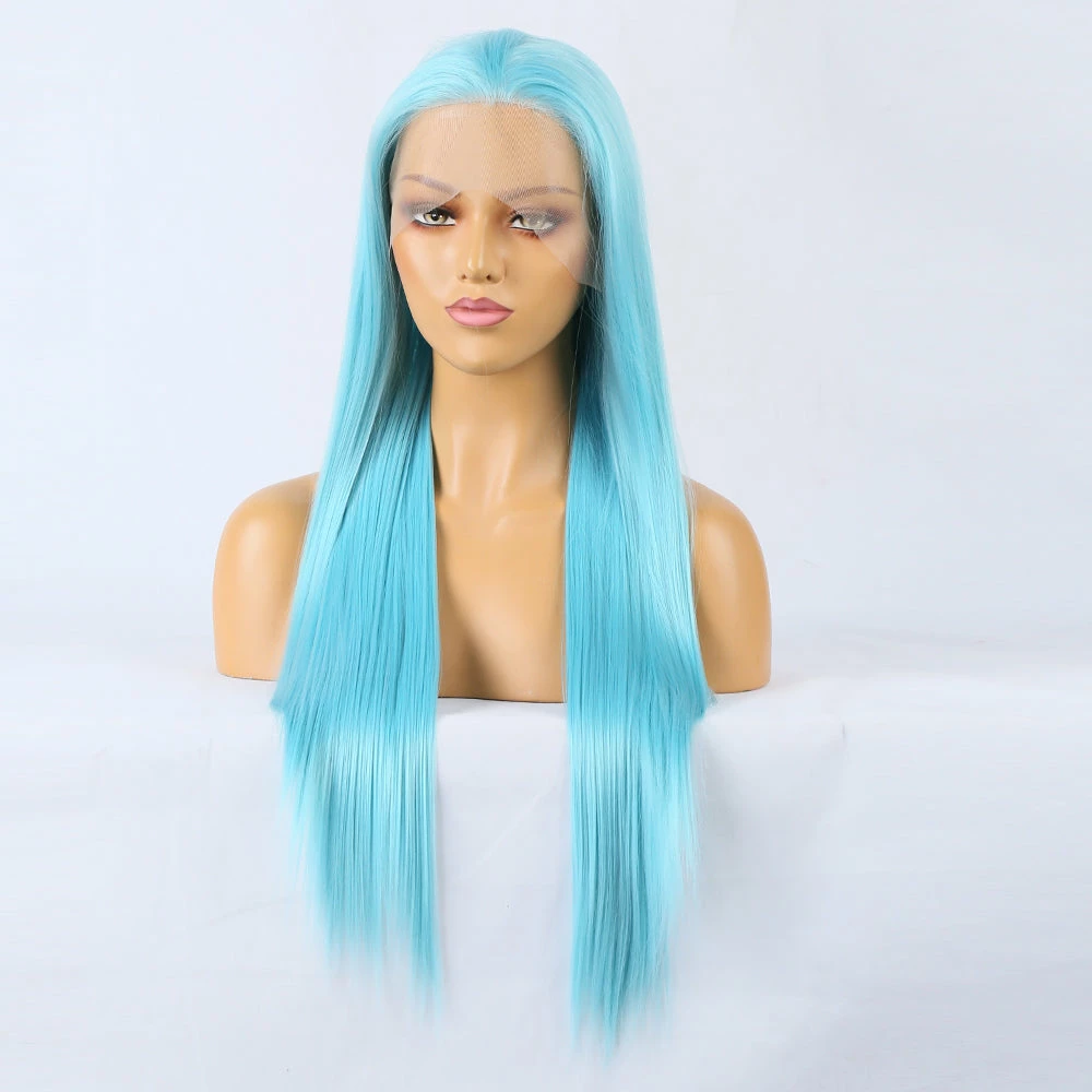 Plush Blue Front Lace Long Straight Hair 3 Plush Blue Front Lace Long Straight Hair