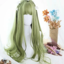 Sage Green Extra Long With Wavy Ends Lolita Wig