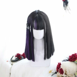Super Straight Dark Violet Centre Braid Lolita Wig
