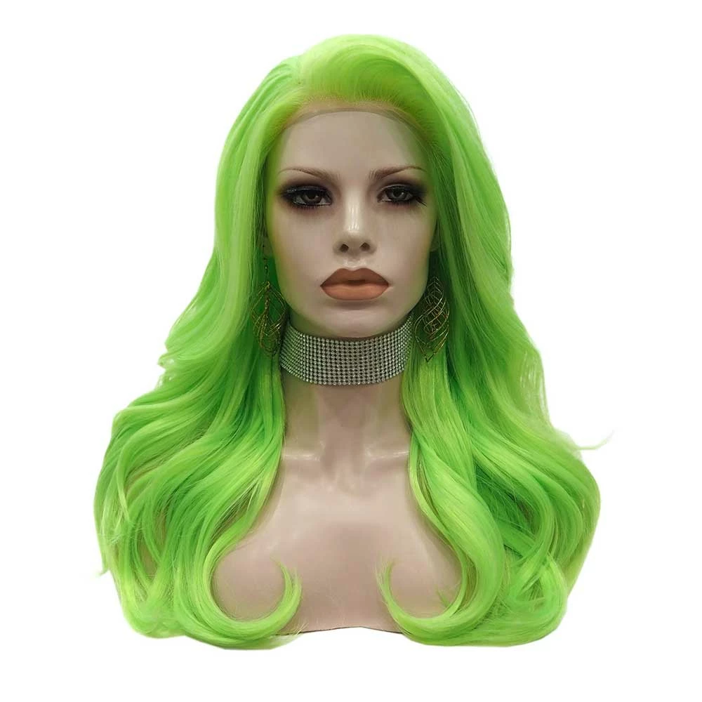 Premium Wig - Fluorescent Green Side Sweep Long Lace Front Wig 3 Premium Wig - Fluorescent Green Side Sweep Long Lace Front Wig