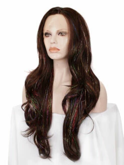 Premium Wig - Copper Blend Shiny Tinsel Lace Front Tinsel -Cosplay Costumes Sales Shop Tinsel Brown c